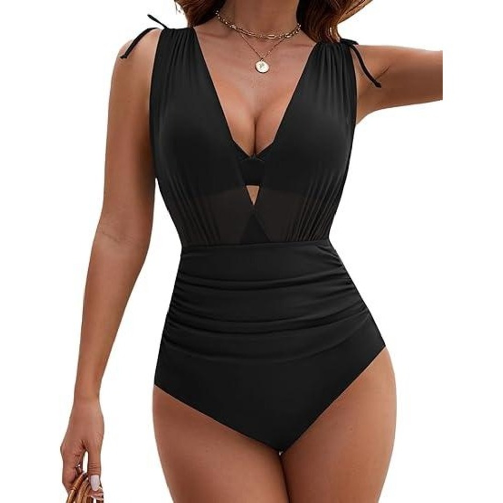 MSRP $20 BMJL Women's Black M One Piece Swimsuit Mesh Bathing Suit Tummy‎ Contro